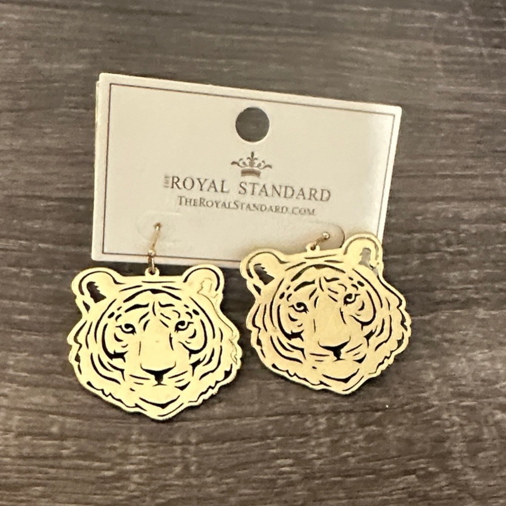 The Royal Standard Gold Tiger Face Earrings #LSU